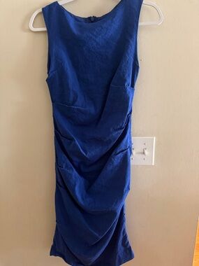 Nicole Miller Royal Blue Sleeveless Draped Midi Dress
